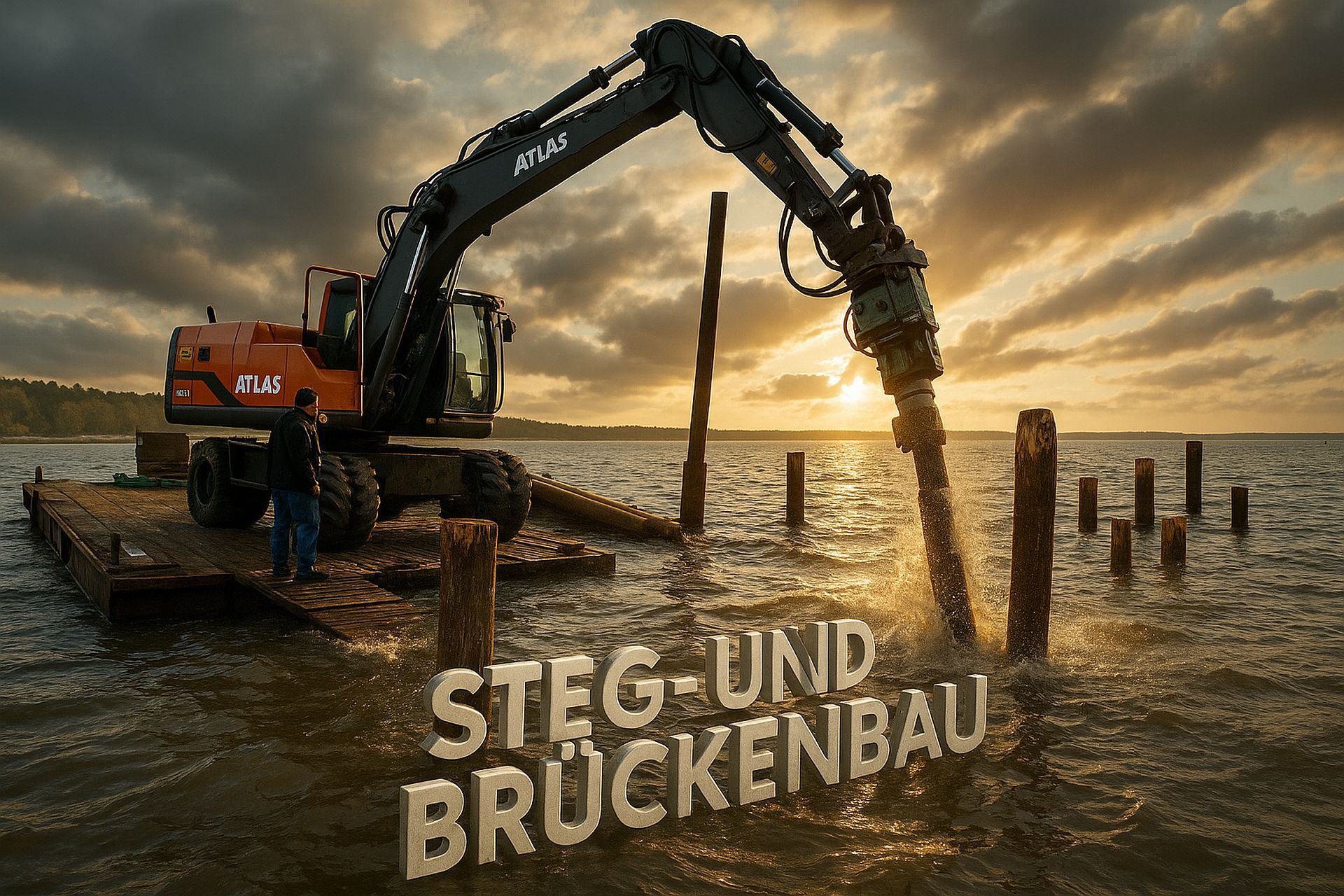 Bagger auf einem Ponton